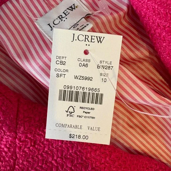 J.Crew Womens Pink Textured Tweed Blazer Size 10 Gold Button Preppy Academia